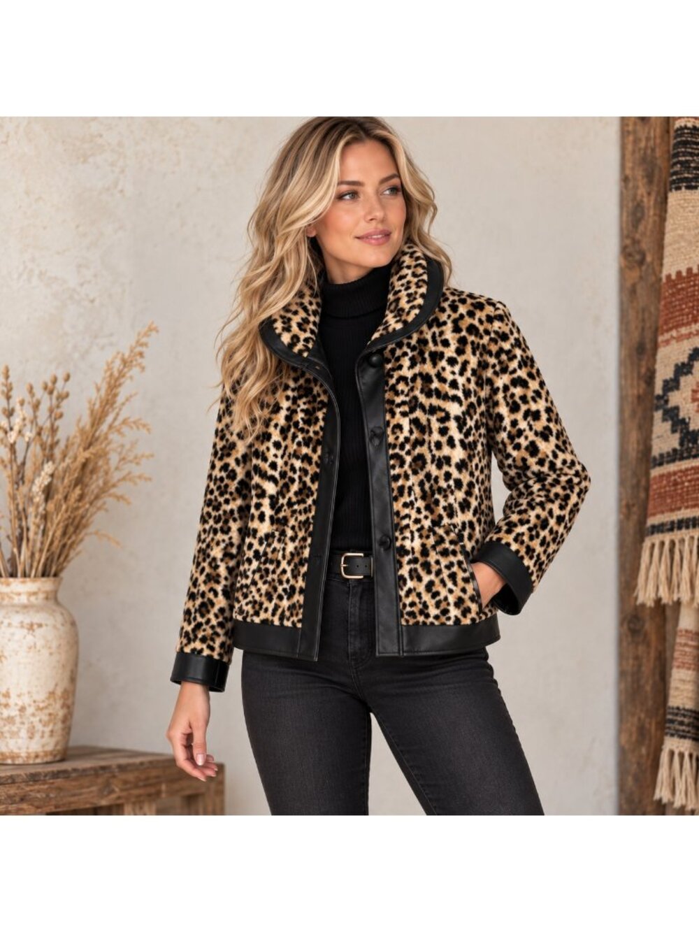 Vintage faux Fur Animal Print Short Jacket M